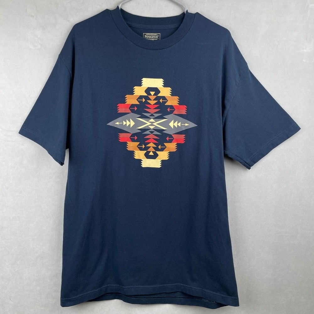 Pendleton‎ Mens Navy Blue Graphic T-Shirt Southwestern Geometric Diamond Aztec M